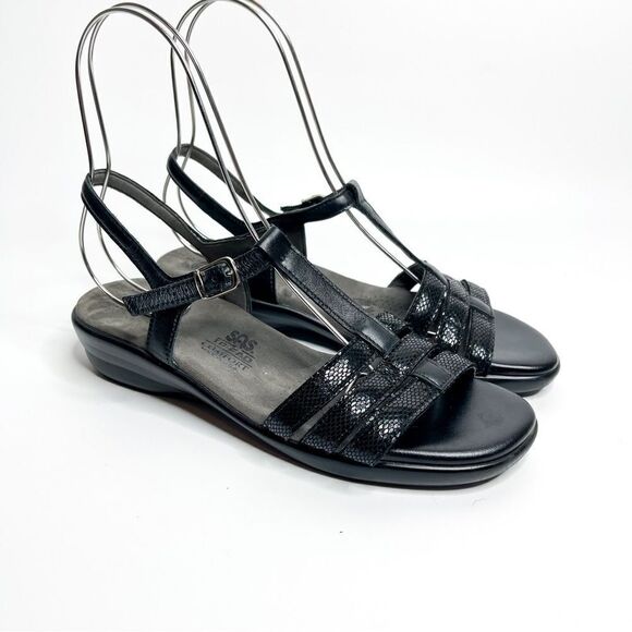🍋 SAS Black Strappy Sandals with Comfort Sole - Estimated Women's Size 9 - Picture 1 of 8